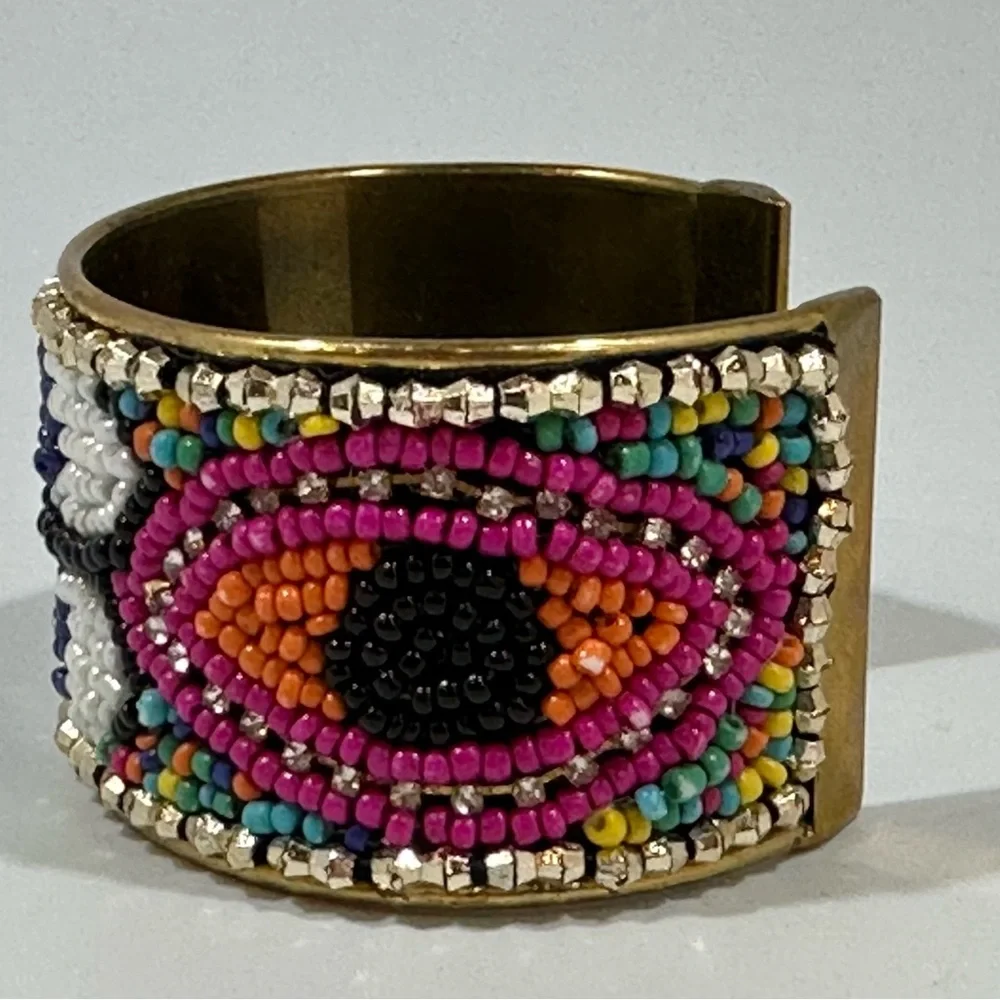 Evil Eye Multicolor Colorful Beaded Wide Band Cuff Bracelet India